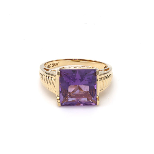 M Estate Collection Color Gemstone Ring in 14 Karat Yellow with 1 Princess Amethyst 10.14mm-10.14mm