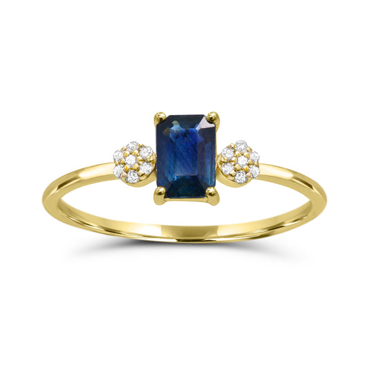 Color Gemstone Ring in 10 Karat Yellow with 1 Emerald Blue Sapphire 6mm-6mm