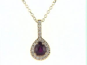 ReMARKABLE Designs Pendant Color Gemstone Necklace in 14 Karat Yellow Gold with 1 Pear Ruby 0.42ctw