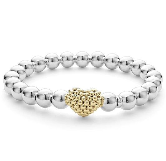 Stretch Bracelet (No Stones) in Sterling Silver - 18 Karat White - Yellow