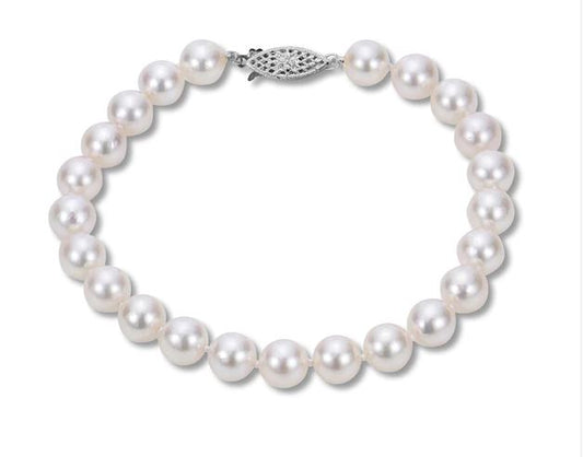 Pearl Strand Color Gemstone Bracelet in 14 Karat White with 28 Freshwater Pearls 6mm-7mm