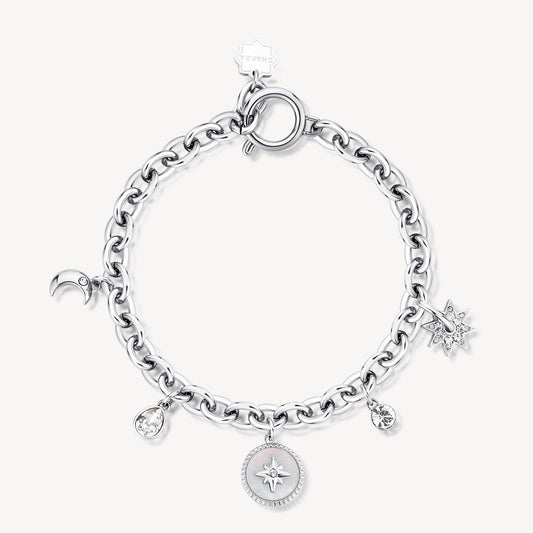 Charm Simulated Diamond Bracelet in Stainless Steel