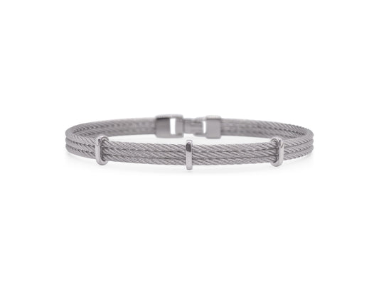 Bangle Bracelet (No Stones) in Stainless Steel Cable White