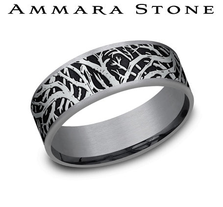 Carved Band (No Stones) in Tantalum - 14 Karat Grey 7.5MM