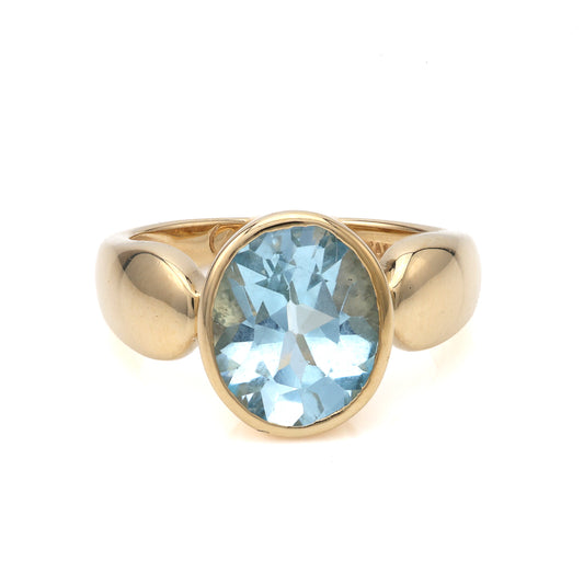 Color Gemstone Ring in 14 Karat Yellow with 1 Oval Blue Topaz 2.94ctw 10.37mm-10.37mm