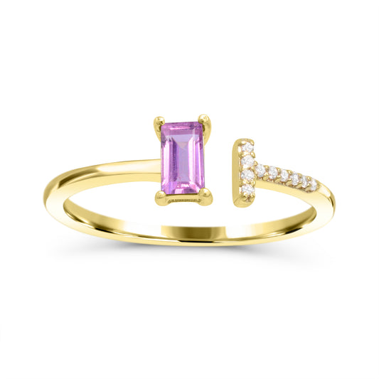 Color Gemstone Ring in 10 Karat Yellow with 1 Baguette Pink Sapphire 5mm-5mm