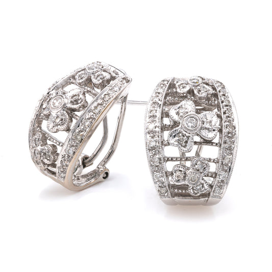 M Estate Collection Huggie Natural Diamond Earrings in 18 Karat White with 0.90ctw H/I SI2 Round Diamonds