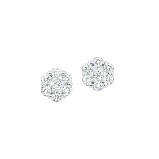 Stud Natural Diamond Earrings in 14 Karat White with 0.71ctw Round Diamonds