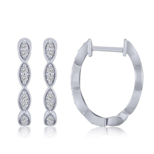 Equity Diamond Brokers Small Hoop Natural Diamond Earrings in 14 Karat White Gold with 0.20ctw Round Diamonds