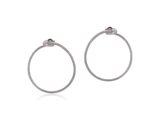 Large Hoop Natural Diamond Earrings in Stainless Steel - 18 Karat Grey with 0.02ctw H/I I1 Round Diamonds