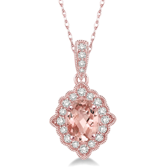 ReMARKable Designs Pendant Color Gemstone Necklace in 10 Karat Rose Gold with 1 Oval Morganite 6mm-6mm