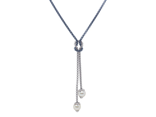 ALOR Lariat Color Gemstone Necklace in Stainless Steel White