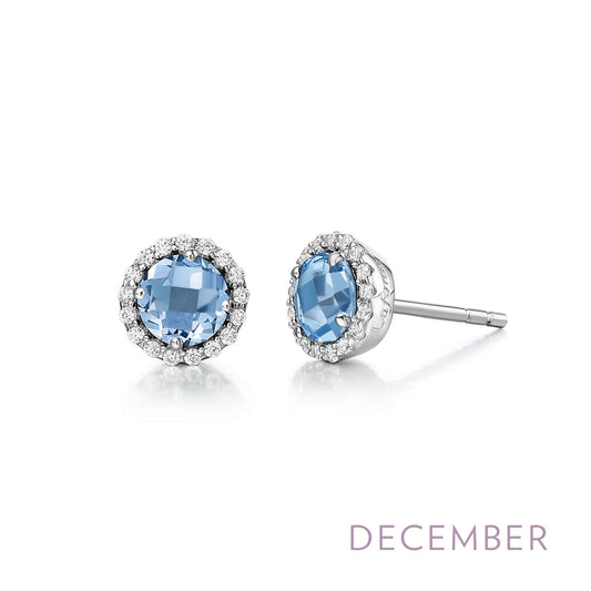 Stud Color Gemstone Earrings in Platinum Bonded Sterling Silver White with 2 Round Blue Topaz 5mm