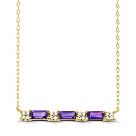 AFFINITY DESIGNS LLC Bar Color Gemstone Necklace in 10 Karat Yellow Gold with 3 Baguette Amethysts