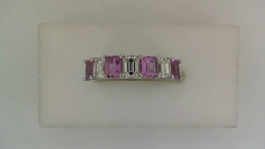 ReMARKABLE Designs Color Gemstone Band in 14 Karat White Gold with 4 Emerald Pink Sapphires 1.01ctw