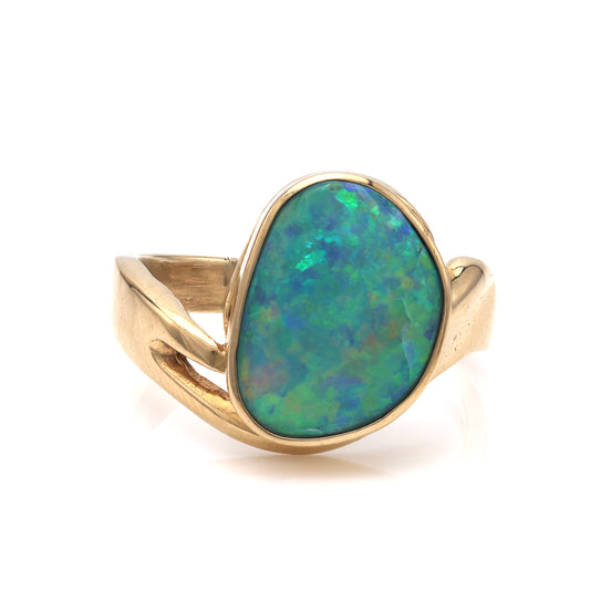 M Estate Collection Color Gemstone Ring in 14 Karat Yellow with 1 Unique Opal