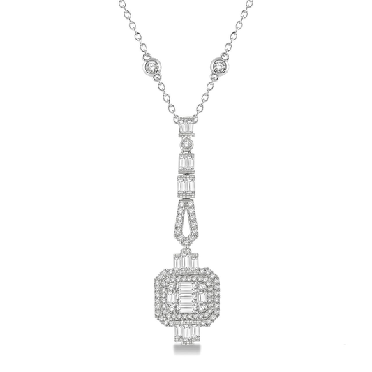 M Red Carpet Ready Collection Natural Diamond Necklace in 18 Karat White with 1.90ctw G/H VS2-SI1 Various Shapes Diamonds