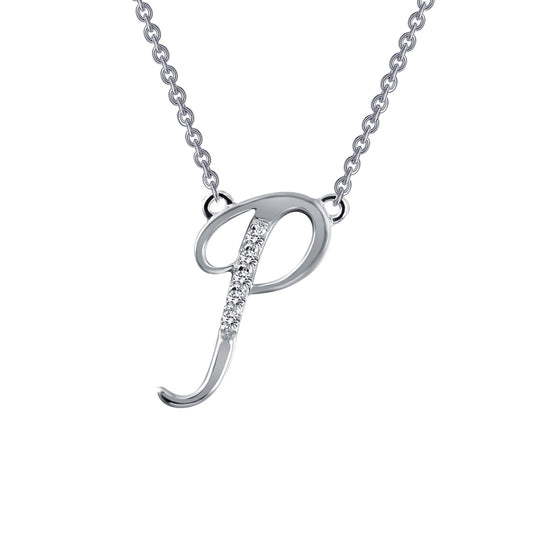 Initial Simulated Diamond Necklace in Platinum Bonded Sterling Silver