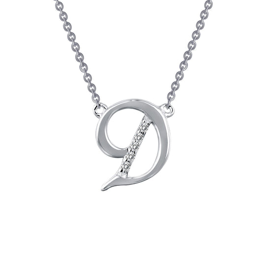 Initial Simulated Diamond Necklace in Platinum Bonded Sterling Silver