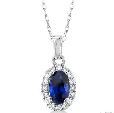 ReMARKABLE Designs Pendant Color Gemstone Necklace in 10 Karat White Gold with 1 Oval Sapphire 5mm-5mm