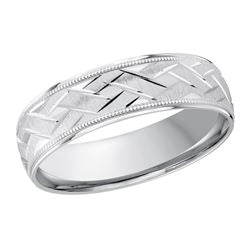 Carved Band (No Stones) in 14 Karat White Gold 6MM