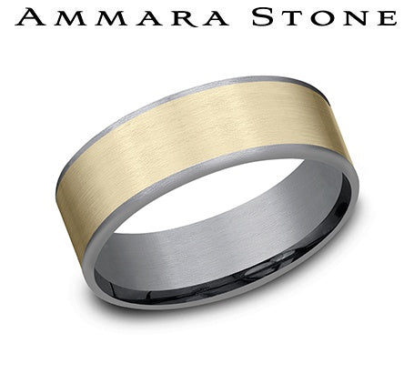 Carved Band (No Stones) in Tantalum - 14 Karat Yellow - Grey 7.5MM