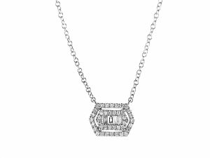 ReMARKABLE Designs Natural Diamond Necklace in 14 Karat White Gold with 0.07ctw Baguette Diamonds