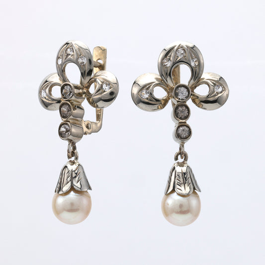 M Estate Collection Dangle Color Gemstone Earrings in 14 Karat White with 16 Round White Sapphires