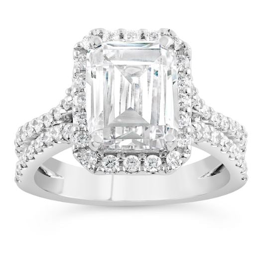 Halo Hidden Accent Lab-Grown Diamond Semi-Mount Engagement Ring in 14 Karat White with 80 Round Lab Grown Diamonds, Color: F/G, Clarity: VS, totaling 1.02ctw