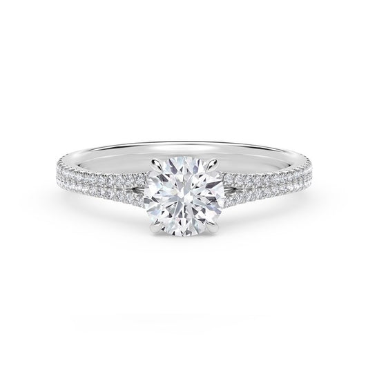 Side Stone Natural Diamond Complete Engagement Ring in Platinum White with 1 Round Diamond, Color: I, Clarity: SI2, totaling 0.70ctw