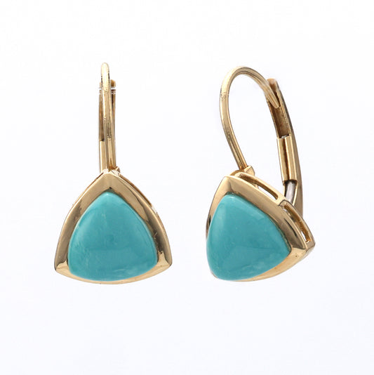 M Estate Collection Dangle Color Gemstone Earrings in 14 Karat Yellow with 2 Triangular Turquoises 6.1mm-6.1mm