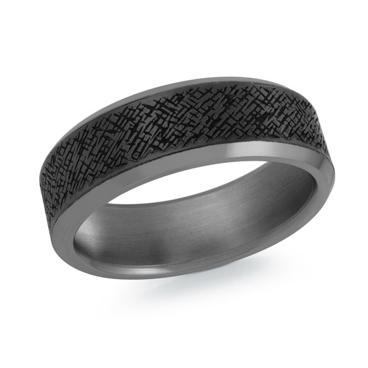 Carved Band (No Stones) in Tantalum - Carbon Fiber Black - Grey 7MM