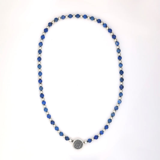 Station M Estate Collection Color Gemstone Necklace in Sterling Silver White Round Lapis