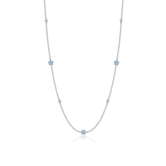 Heart Color Gemstone Necklace in Platinum Bonded Sterling Silver White with 15 Round Simulated Blue Topaz