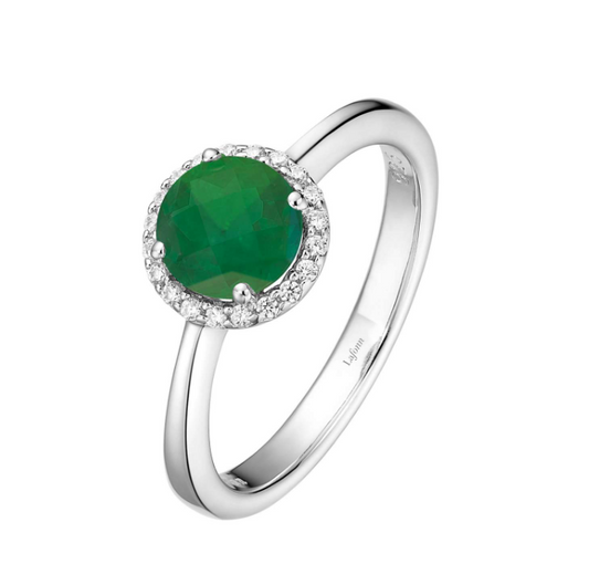 Color Gemstone Ring in Platinum Bonded Sterling Silver White Round Simulated Emerald