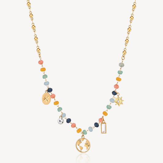 Station Color Gemstone Necklace in Stainless Steel Yellow