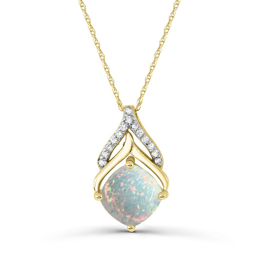 Pendant Color Gemstone Necklace in 10 Karat Yellow with 1 Cushion Opal