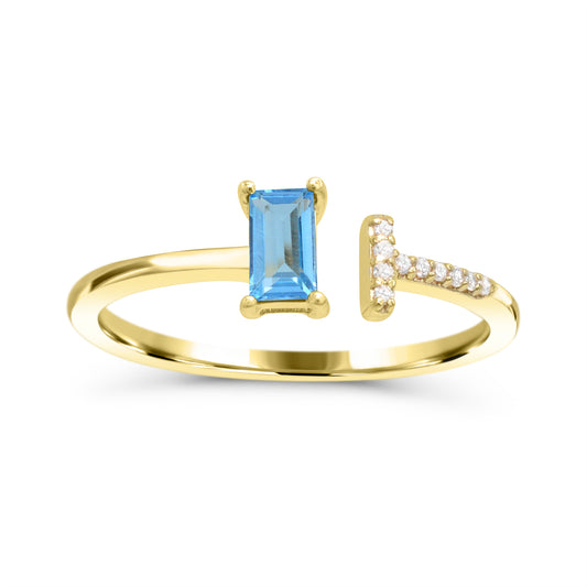 Color Gemstone Ring in 10 Karat Yellow with 1 Baguette Blue Topaz 5mm-5mm