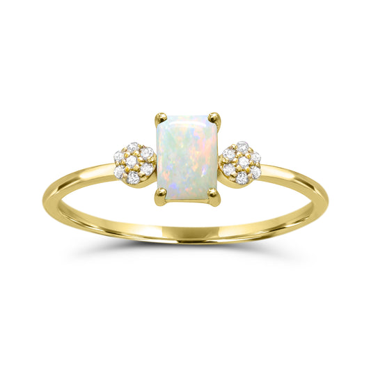 Color Gemstone Ring in 10 Karat Yellow with 1 Rectangular Opal 6mm-6mm