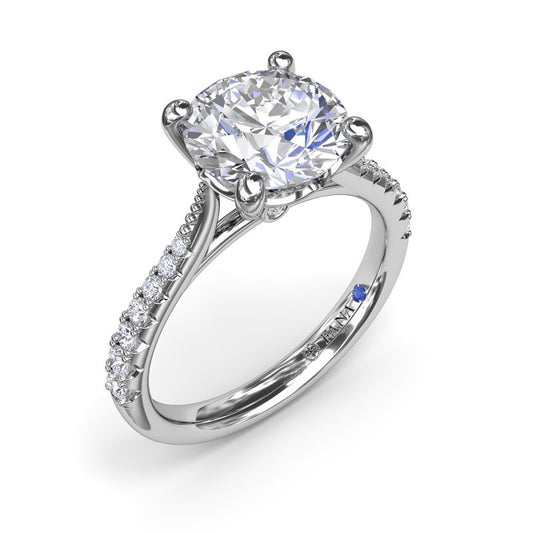 Side Stone Natural Diamond Semi-Mount Engagement Ring in 14 Karat White with 16 Round Diamonds, totaling 0.24ctw