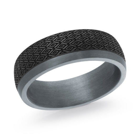 Carved Band (No Stones) in Tantalum - Carbon Fiber Black - Grey 7MM