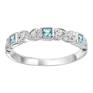 M Semi-Precious Color Collection Color Gemstone Band in 10 Karat White with 3 Princess Aquamarines 0.16ctw