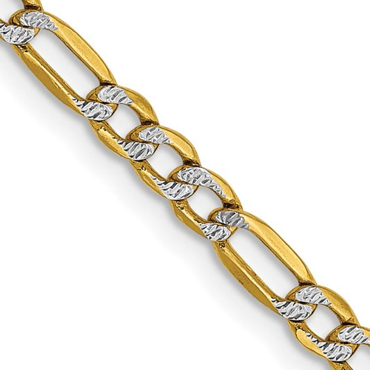 18" Figaro 3.2mm Chain in 14 Karat White - Yellow