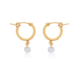 Dee Berkley Small Hoop Color Gemstone Earrings in Gold Filled Yellow with 2 Round White Topazes