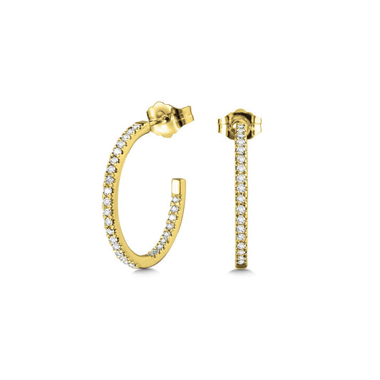 ReMARKABLE Designs Small Hoop Natural Diamond Earrings in 14 Karat Yellow Gold with 0.25ctw Round Diamond