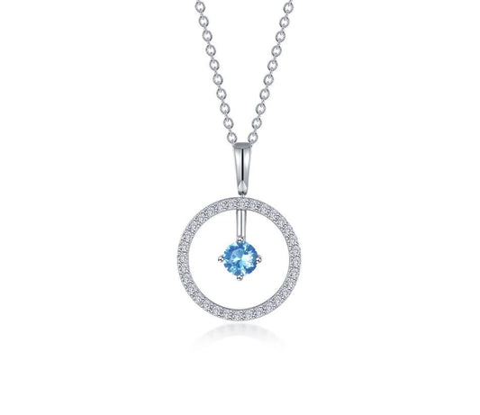 Lafonn Pendant Simulated Blue Topaz Necklace in Platinum Bonded Sterling Silver White with 1 RO