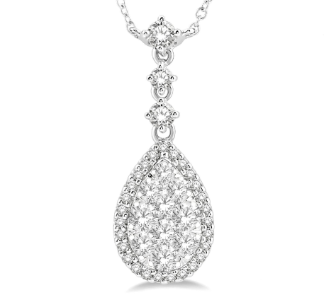 Lovebright Collection Natural Diamond Necklace in 14 Karat White with 0.96ctw Round Diamonds