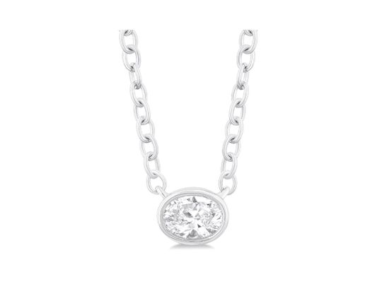 ReMARKABLE Designs Natural Diamond Necklace in 10 Karat White Gold with 0.15ctw Oval Diamond