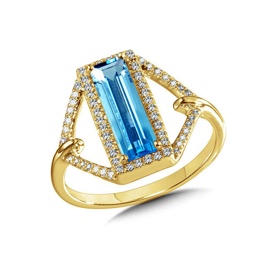 Color Gemstone Ring in 14 Karat Yellow with 1 Emerald Blue Topaz 1.54ctw