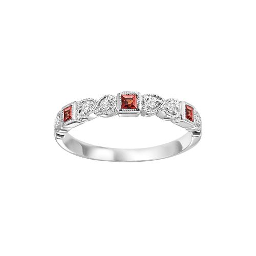 M Semi-Precious Color Collection Color Gemstone Band in 10 Karat White with 3 Princess Garnets 0.14ctw